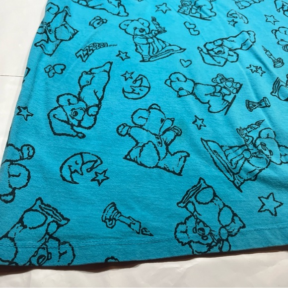 Zoo Crew 80s Aqua Blue TEDDY BEAR PJS MOON stars Long Night Shirt Cotton womens - Picture 9 of 10